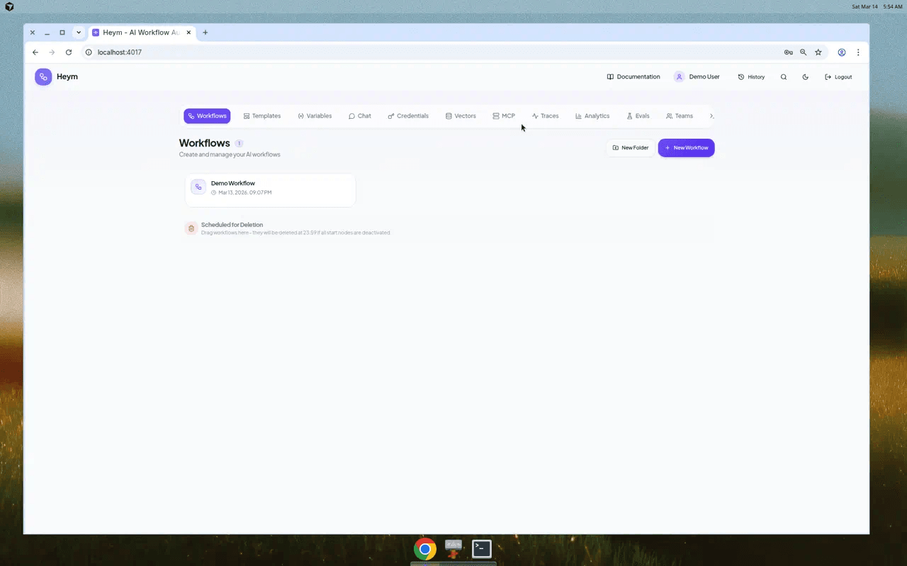 Workflows Dashboard - Manage workflows, credentials, vector stores, and teams
